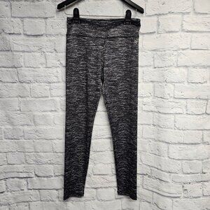 JUSTICE GIRLS 14 BLACK GRAY MARLED QUICK DRY FOIL HEART SLIM FIT LEGGINGS